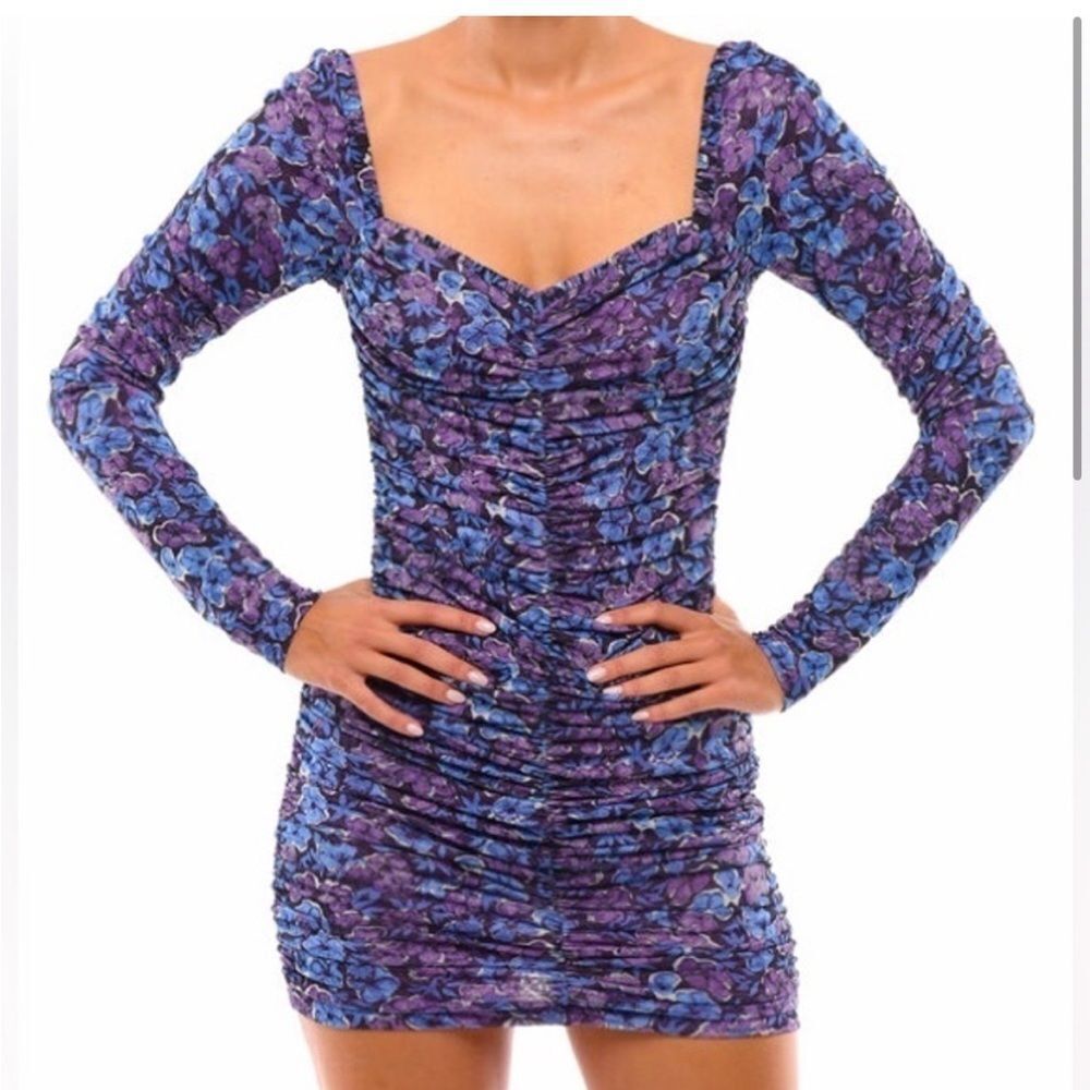 ROTATE by Birger Christensen Floral Long Sleeve Ruched Mini Dress Size US 4
